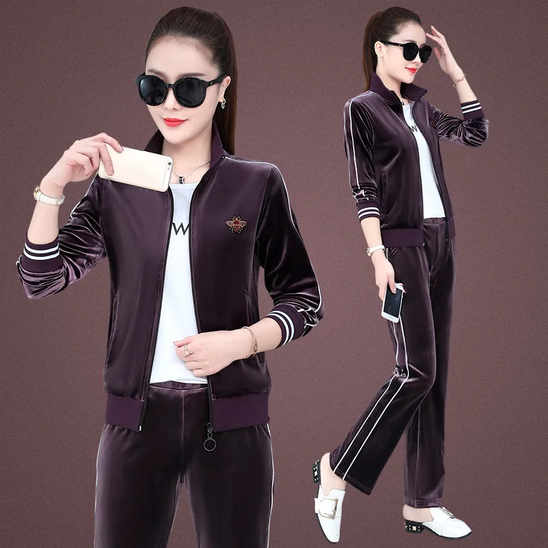 3pcs-velvet-spring-tracksuit-women-sport-suit-long-sleeve-jacket-sweater-shirt-pant-running-jogging-outfits-casual-workout-set