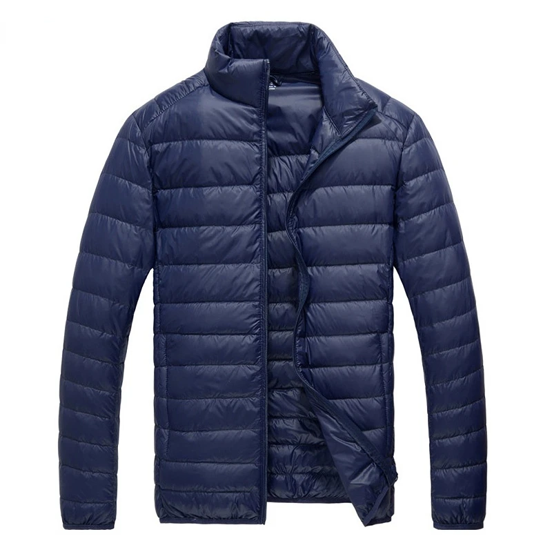 New Men's Ultra Light White Duck Down Jacket Thin Stand Collar Solid Color Simple Fashion Autumn Outwear Parkas