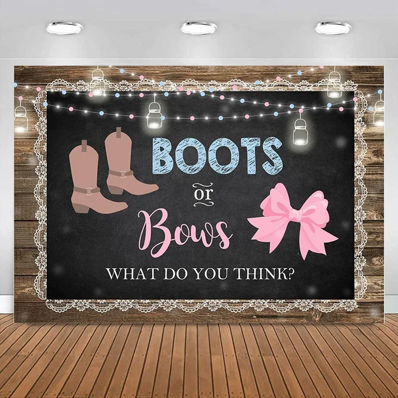 Stivali O Fiocchi Gender Reveal Background He He He What You Think Wood Baby Shower Photography Background Party Decoration Banner