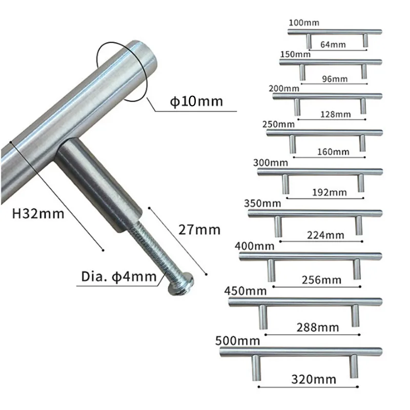 Poignée de meuble en forme de T, en acier inoxydable, moderne, pour porte de cuisine, panneau Chi