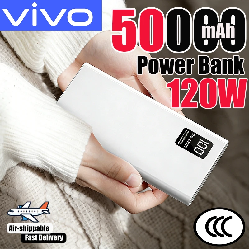 VIVO 50000mAh 파워뱅크 초고용량 120W 초고속 충전 LED 디지털 디스..