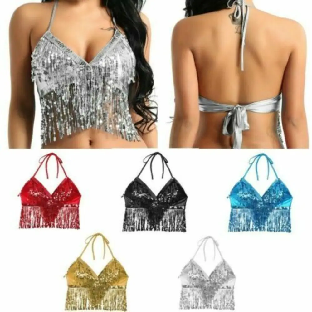 

Tassel Belly Dance Bra Charming Nightclub Sequin Show Costumes Stage Shiny Dance Wear For Thailand/India/Arab