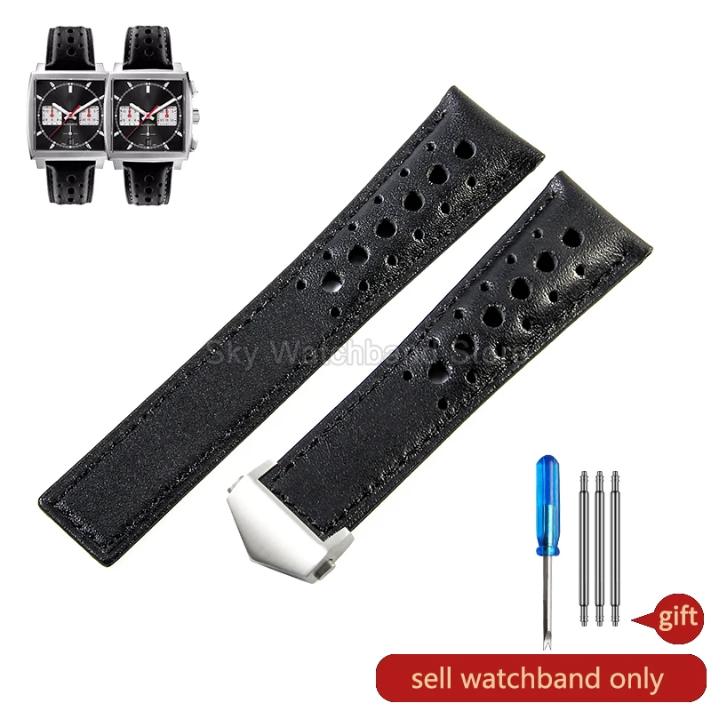 High-Quality 22mm Genuine Cowhide Leather Watchband - Elastic, Comfortable, Sweatproof Strap
