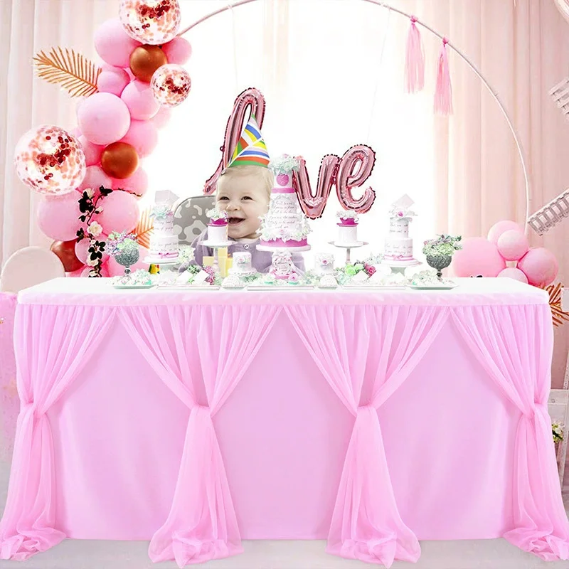 Pink and Blue Table Skirt Tulle Tutu Table Cloths Cover for Baby Shower Birthday Party Dessert et Banquet Decorations