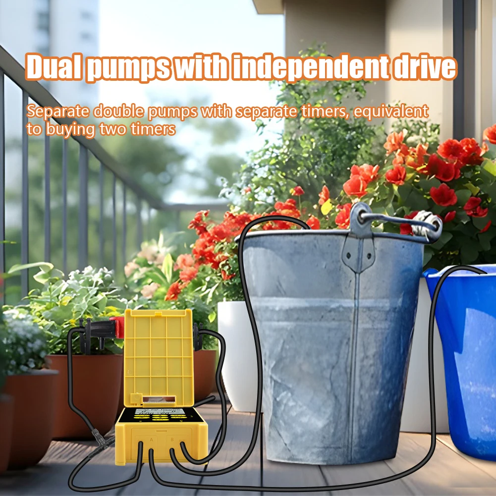 Automatic Drip Irrigation System Solar Powered Dual Pump Water Timer Rain Sensor