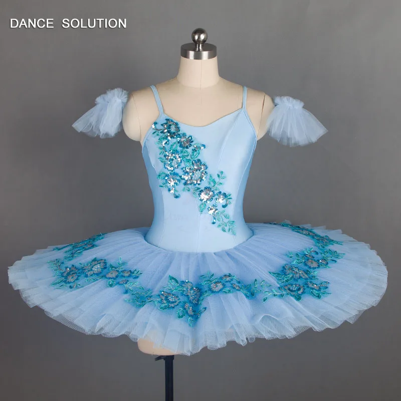

BLL025 Pale Blue Spandex Bodice Ballet Tutu Dress with Appliques Stage Performance Costume for Wmen & Girls Solo Dance Dress