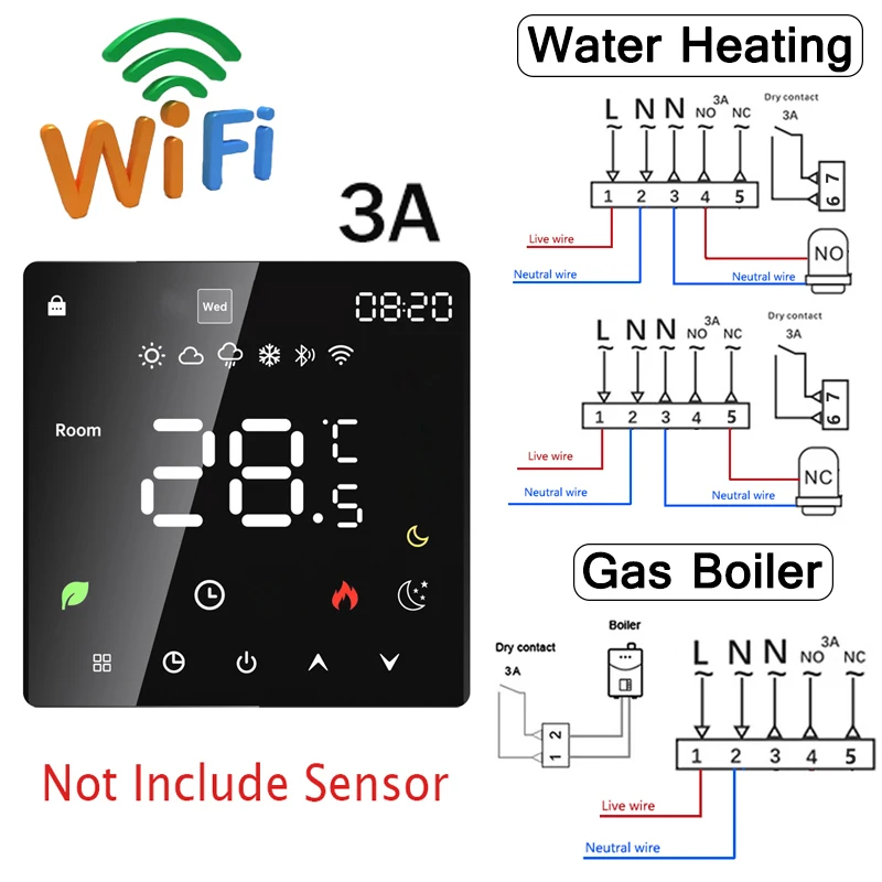 Renov8 Termostato intelligente Wi-Fi con LCD a colori per caldaia a gas con contatto pulito - compatibile Renov8 Termostato intelligente Wi-Fi con LCD a colori per caldaia a gas con contatto pulito - compatibile