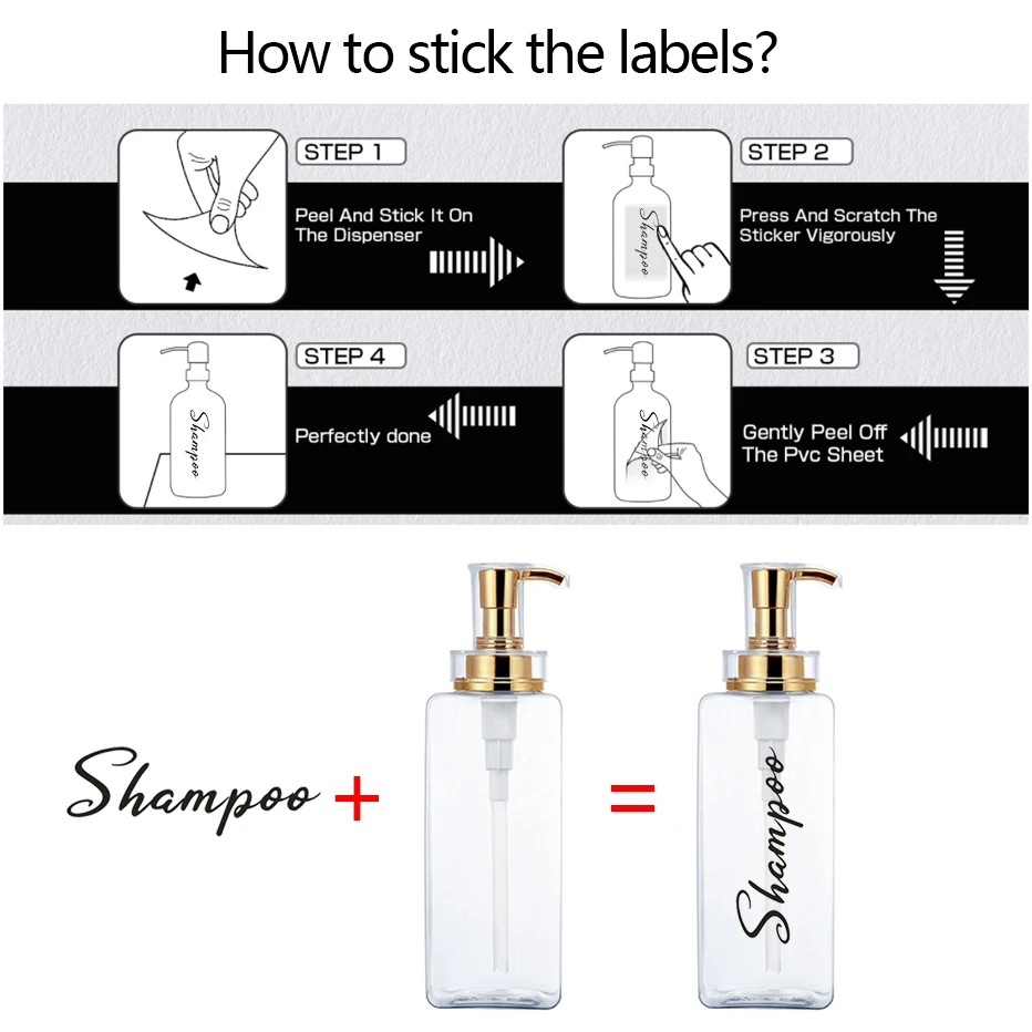 Shower Soap Dispenser Bottle Bathroom Shampoo Conditioner Body Wash Bottle with Removable Waterproof Labels