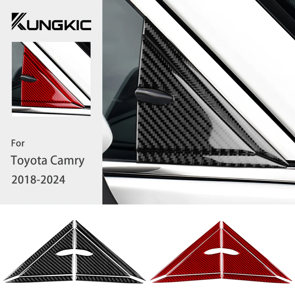 Carbon Fiber Look Door Triangle A-Pillar Cover Trim For Toyota Camry (2018-2024) – Full Set