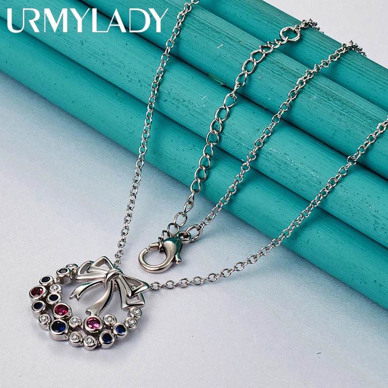 

URMYLADY 925 Sterling Silver Colorful Zircon Handbag 16-30 Inch Pendant Necklace For Women Lady Wedding Party Fashion Jewelry