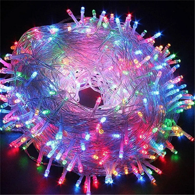thumbnail image 1 of Guirnalda de luces LED de 10 m, 30 m, 50 m, 100 m, para decoración de árbol de Navidad, bodas, luces de hadas impermeables para interior y exterior, lámpara de 220 V de la UE, 1 of 5