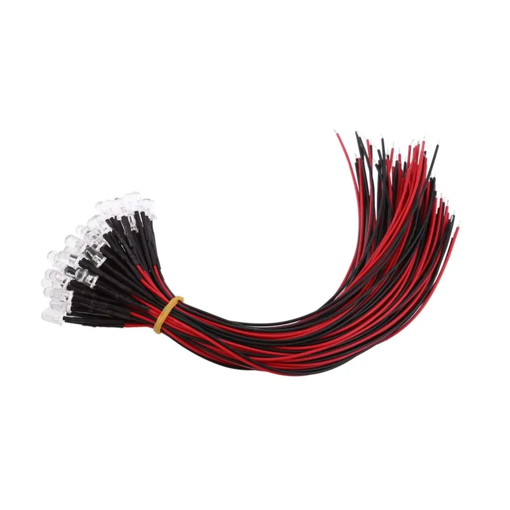 50PCS 5mm 사전 배선된 LED 다이오드 DC12V 빨간색 파란색 주황색 느..
