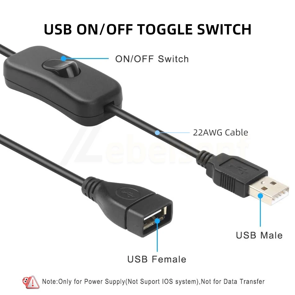 USB Male to Female Cable with LED Dimmer Switch for LED Desk Lamp Strip Light