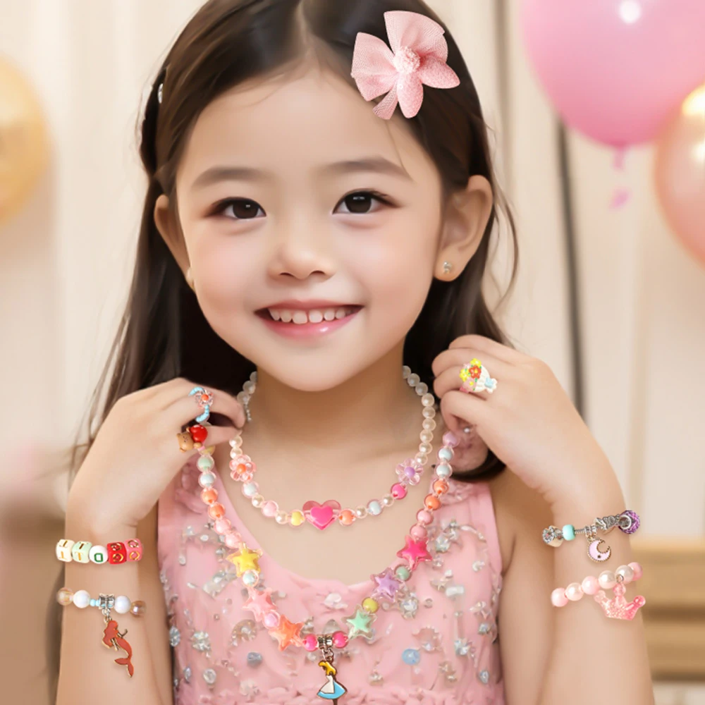Girls DIY Jewelry Bracelet Making Kit 2100pcs Beads Charms Gift Box for Children's Hair Accessories Storage Box Kids Best Gifts