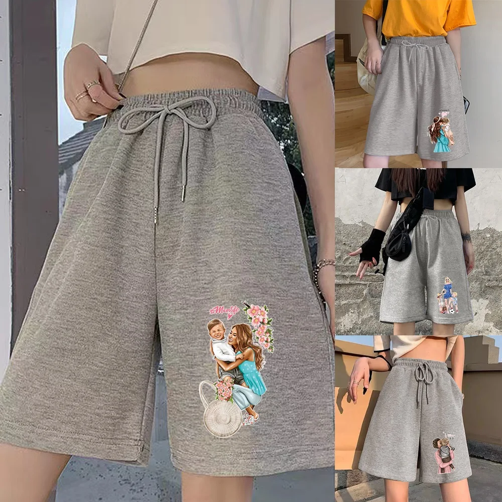 

Fashion Ladies Shorts Elastic Band Casual Streetwear Simple Mother Series Printed Female Student Harajuku Cropped Pants