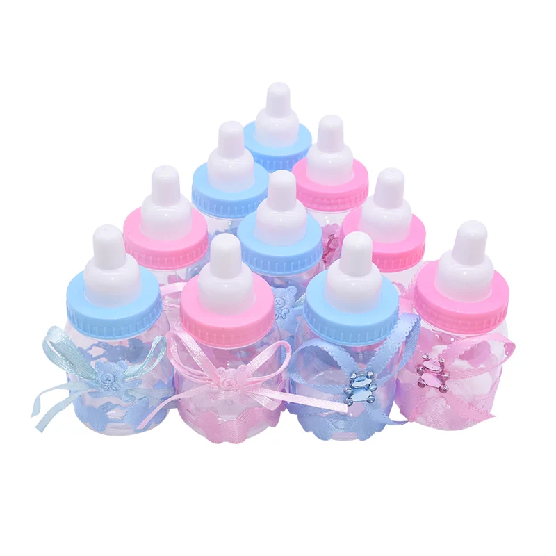 12 Mini Biberon Per Caramelle - Bomboniere Baby Shower In Plastica, Colore Blu