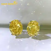 

SACE GEMS 100%925 Sterling Silver 8*10mm Oval High Carbon Diamond Stud Earrings Pink Yellow 5A Zircon Wedding Party Fine Jewelry