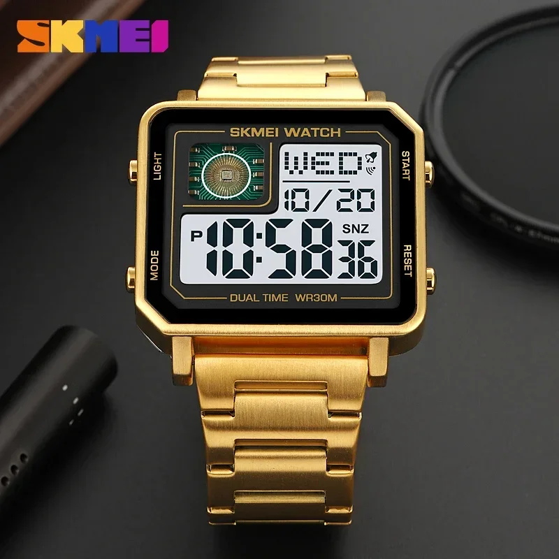 SKMEI 2033 Rectangle Mens Electronic Wristwatch Waterproof LED Square Metal Style Digital Watch for Men Sport 2025 Reloj Hombre