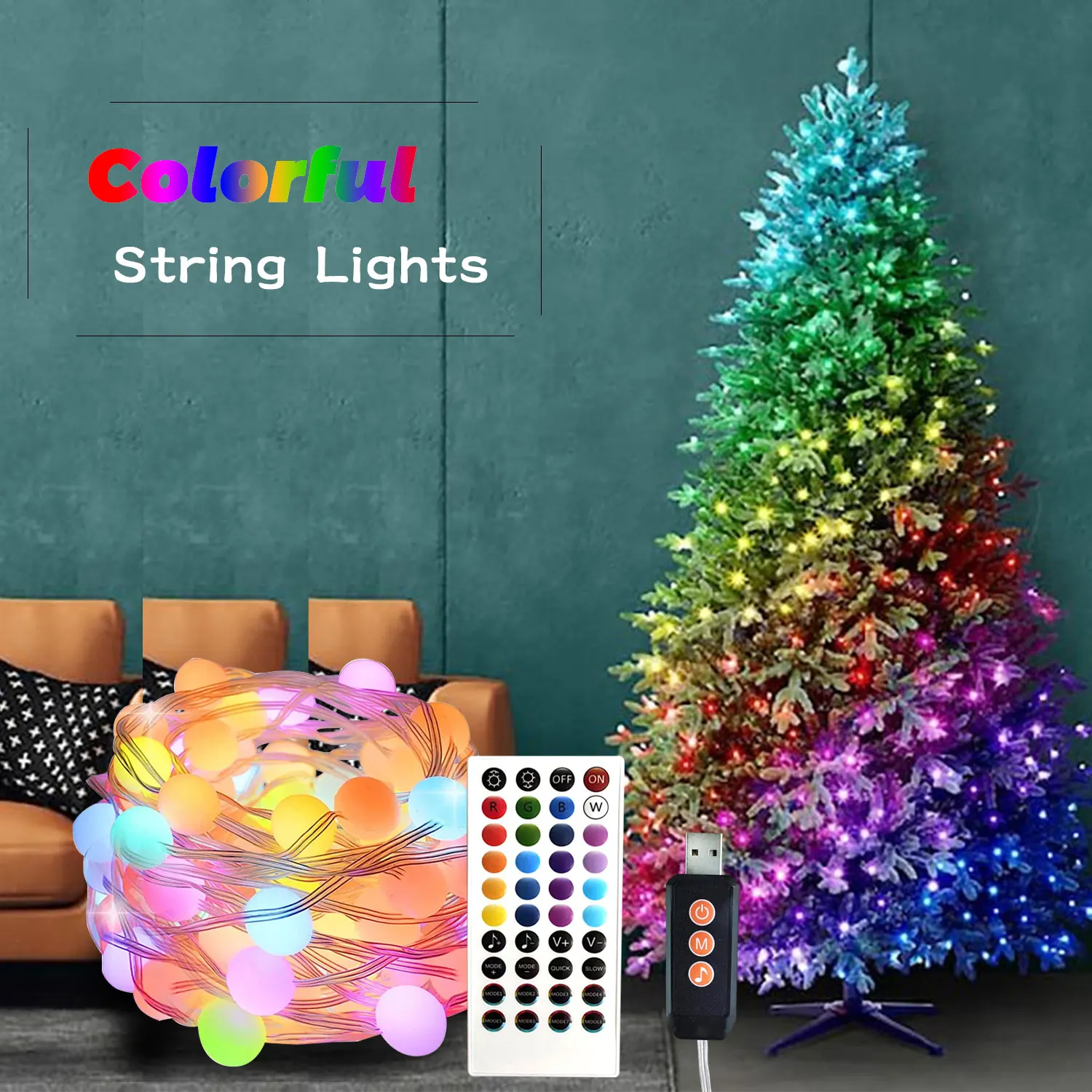 

Разноцветная гирлянда RGB с USB, 10 м, 20 м