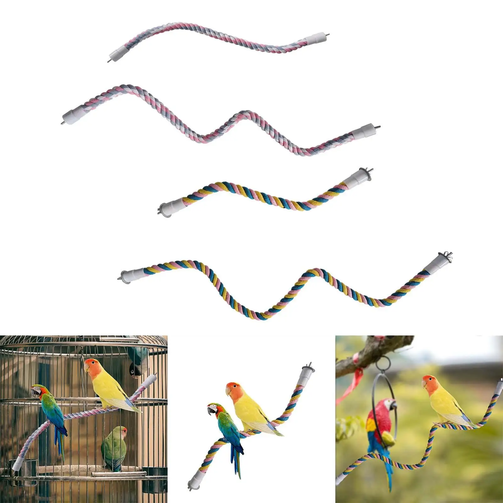 Climbing Ropes Bungee Bird Toys Cotton Rope Bird Perch Bird Rope Parrot Rope Perch for Canary Lovebird Cockatiel Conure Macaw
