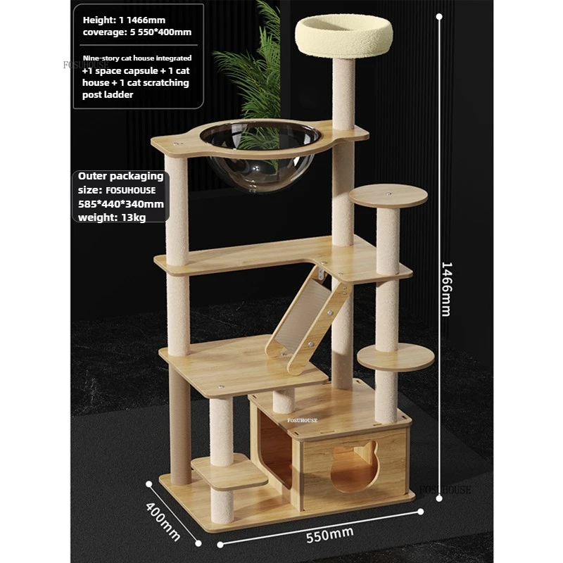 Multi-layer Sisal Cat Tree Tower Home Super Luxury Cat Scratcher Post with Bed Villa Cat Accessories for Pets Furniture
