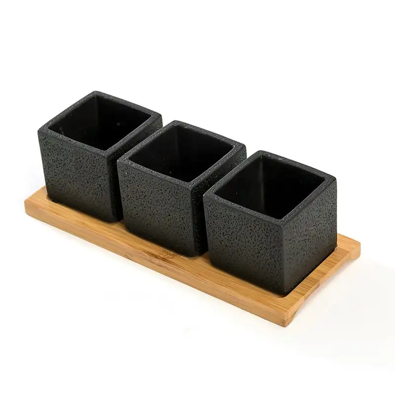 

Succulent Planter Pots 2.5 inch Decorative Cement Pottery Cactus Flower Pot with Tray Set of 3pcs Black