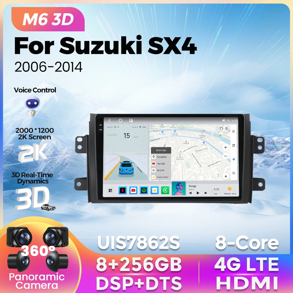 

M6 Pro 3D Car Radio 8G+256G For Suzuki SX4 / Fiat Sedici Android 12 Navigation GPS Multimedia Video Player Wireless Carplay AUTO