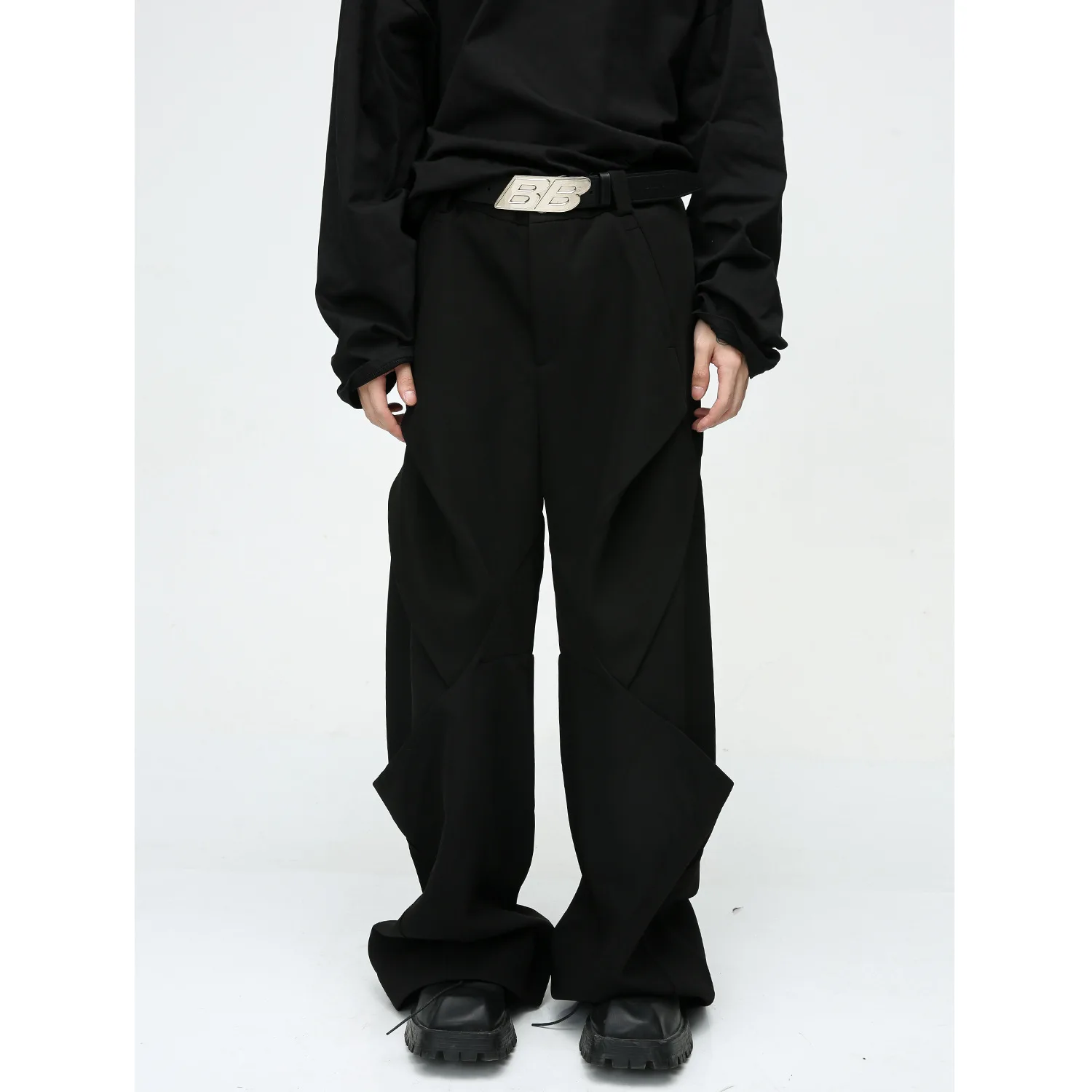 

Мужские Плиссированные мешковатые брюки firmранчо в стиле пэчворк, повседневные женские черные, серые длинные брюки, свободные Подиумные дизайнерские брюки, бесплатная доставка