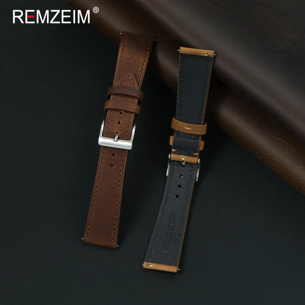 Men's Soft Durable Quick Release Crazy Horse Leather Watch Strap