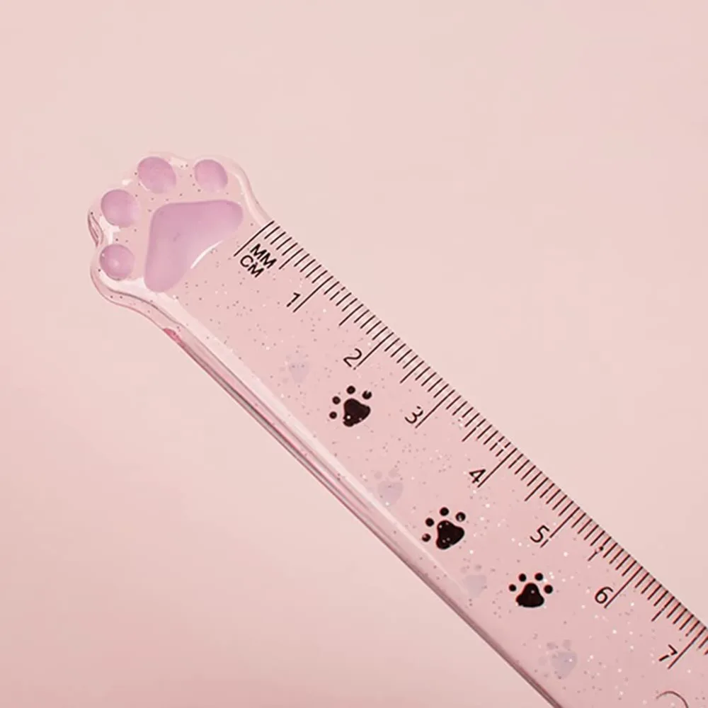 1/2Pcs 귀여운 고양이 발 모양 직선 자, 학생용 사무용품, 어린이 선물용 투명 플라스틱 측정 및 그리기 자