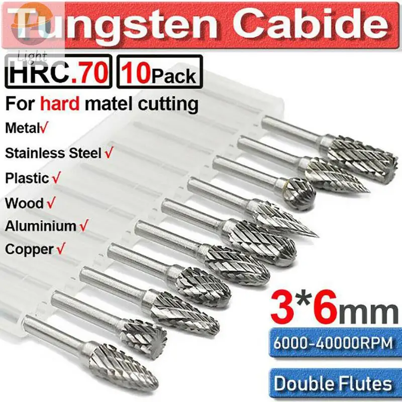 

10 шт./набор, фреза из карбида вольфрама, 3 х6 мм