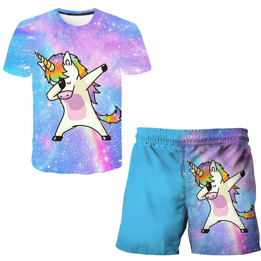 Fashion Kids Unicorn Clothes Set Girl Princess Casual T Shirts + Child Short Trousers 2pcs Girls Children Clothing Outfits 4-14Y clothing kid suit