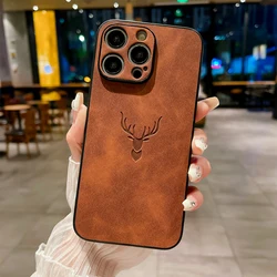 Luxurious Embossed Deer PU Leather Anti-Fingerprint Case with All-Round Camera Protection for iPhone 12 Pro Max (Dark Brown)