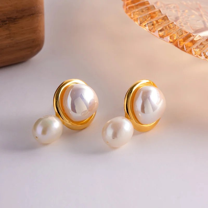 

ALLNEWME Elegant Natural Freshwater Pearl Long Dangle Earrings for Women 14K Gold Plated Brass Pendant Earring Wedding Jewelry