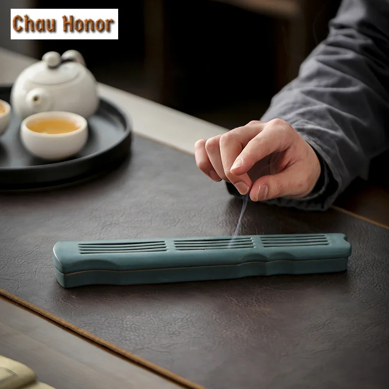 Creative Guqin and Zen Insert Line Sleeping Incense Box Sandalwood Agarwood Box Seat Incense Burner Holder Home Decoration Craft