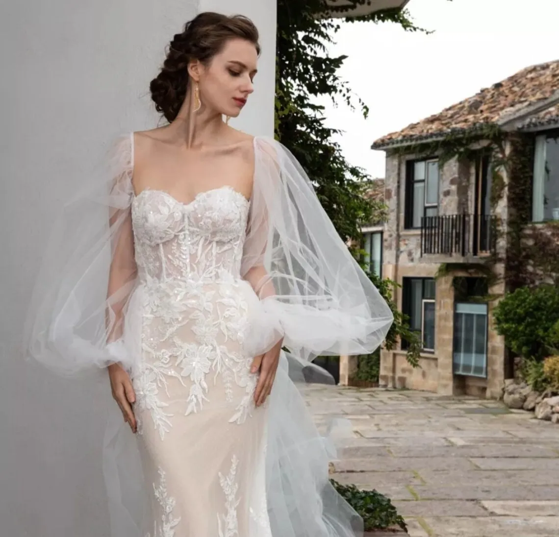 Long Sleeves Wedding Accessories Puffy Full Sleeves Tulle Bride Gloves Transparent gloves Bridal Accessories