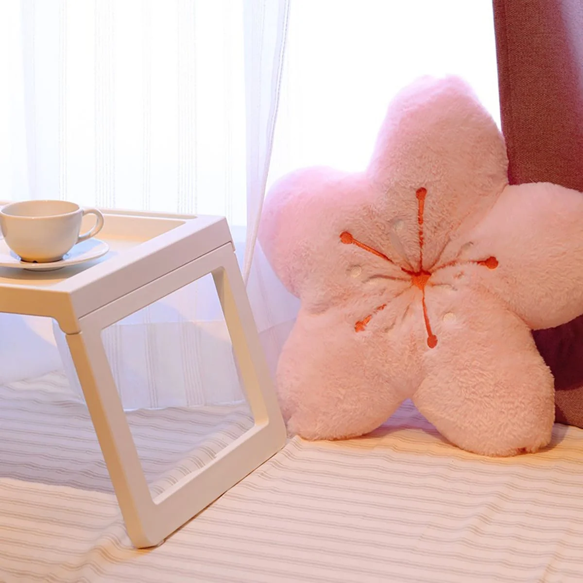Pink Fluffy Cherry Blossom Floor Cushion, Soft Plush Seat Pad for Indoor Use Home Back Cushion Seat Cushion