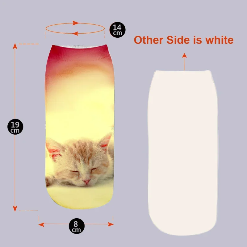 3D Printing Children's Socks Design Funny Cute Cat Socks Unisex Gift Low Ankle Funny Socks 6-12 Years Old