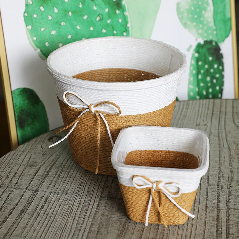 Description Picture 6 of itemPaper Rope Plant Basket Floor Indoor Planters with Plastic Liner Flower Pot for Home Decor Artificial Plants Storage Organizer
