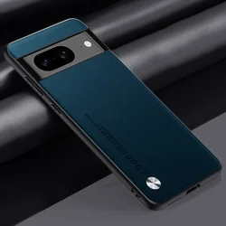 Leather Carbon Fiber Silicone Protective Phone Cover for Pixel 8 (Dark Blue)