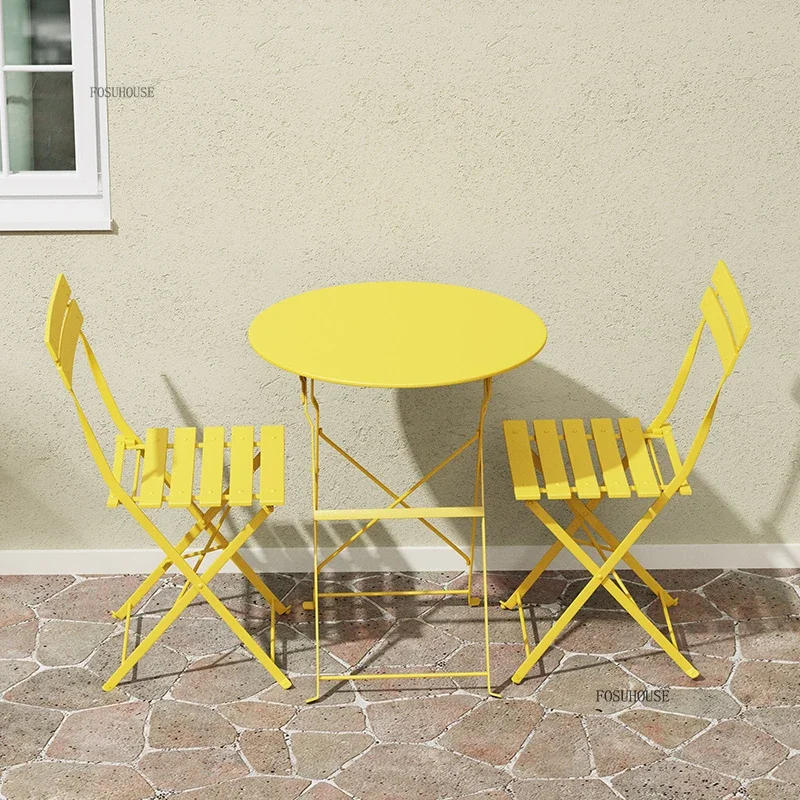 Iron Foldable Garden Furniture Sets for Coffee Shops American Backrest Chairs Casual Simple Design Outdoor Furniture for Terrace