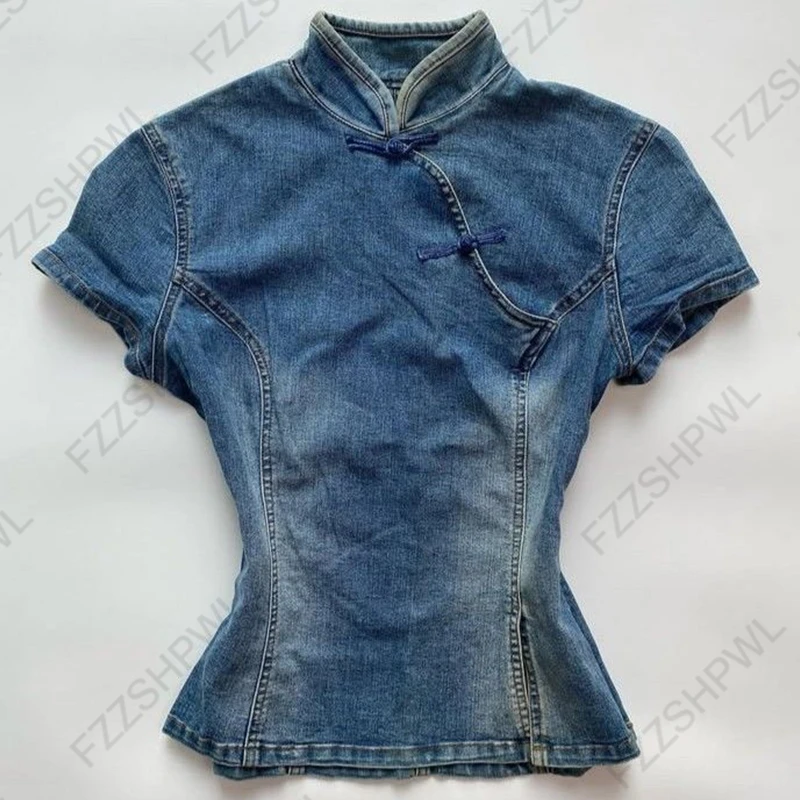 ตัวเลือกสินค้า เสื้อครอปยีนส์ Y2K แฟชั่นกรันจ์ เซ็กซี่ น่ารัก ชิค
