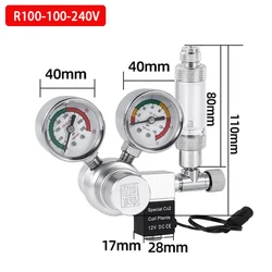 Premium Aquarium CO2 Regulator Kit with Solenoid Valve and Check Valve - CGA320 EU plug (R100-100-240V)
