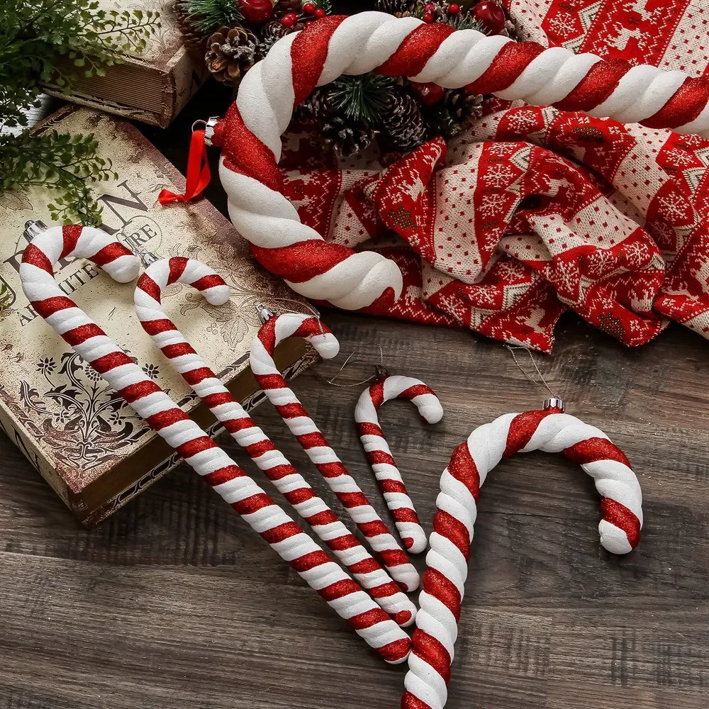 Large Christmas Painted Candy Cane Red White Artificial Lollipops
