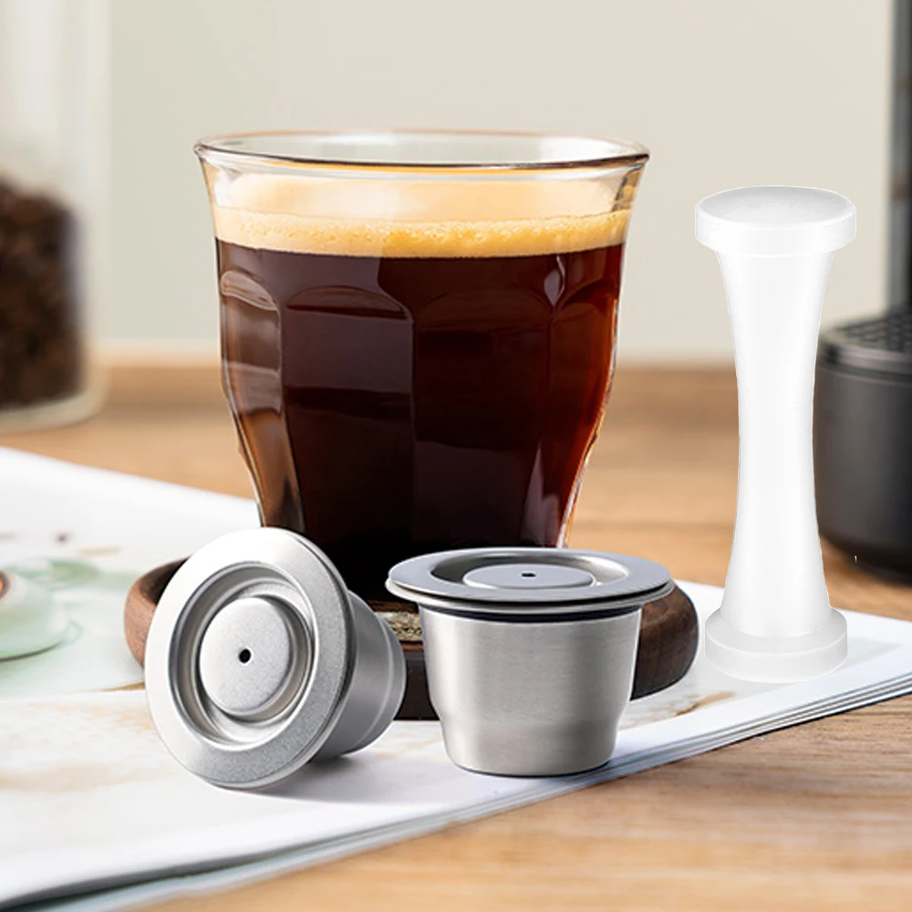 

Refillable Capsule Filters Stainless Steel Espresso Cups Reusable Coffee Pods For Nespresso With Tamper Dosing Ring