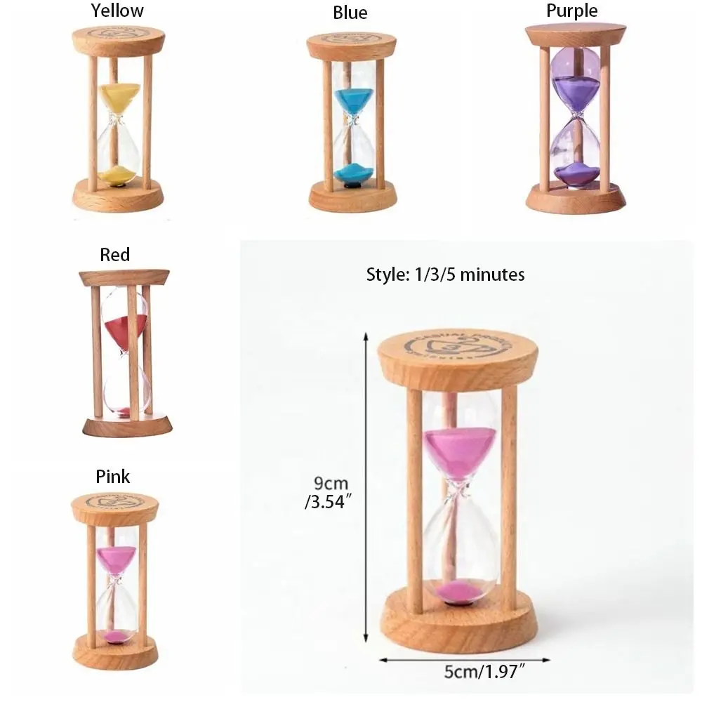 No Deformation Wooden Hourglass Creative 1/3/5 Minutes Wooden Round Hourglass Timers 5 colors Stable Connection Kids Gift