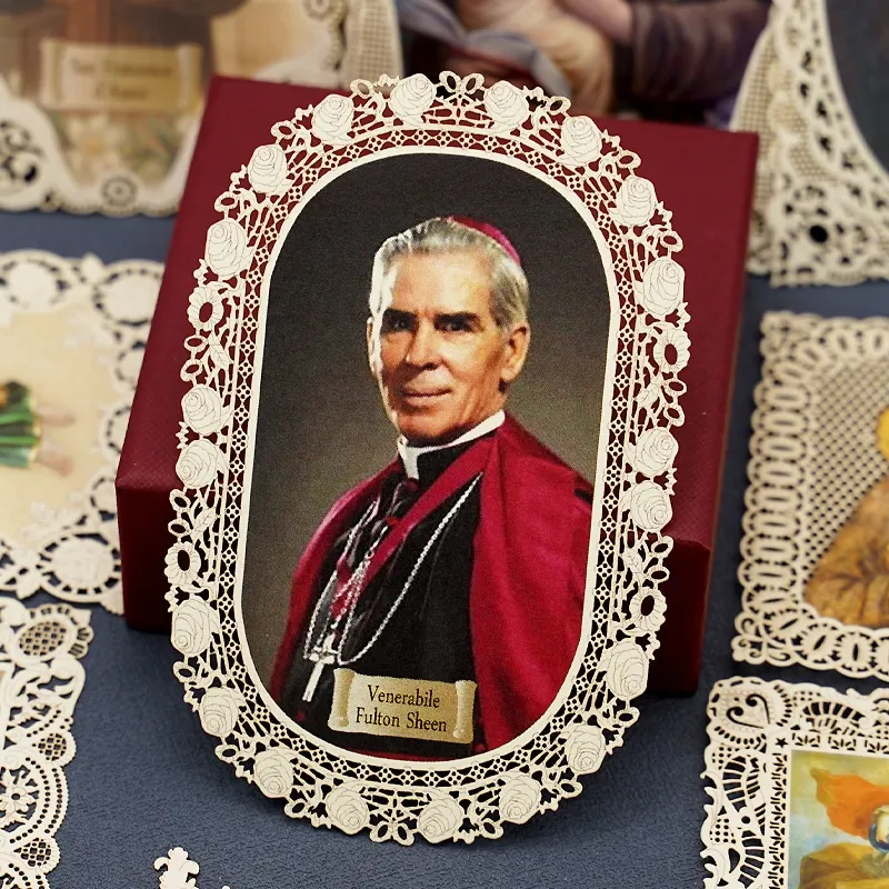 Lace Paper Bookmark Catholic Christian Venerable Fulton Sheen Decorative Holy Card Religious Figure Icon Church Gift 7x11cm