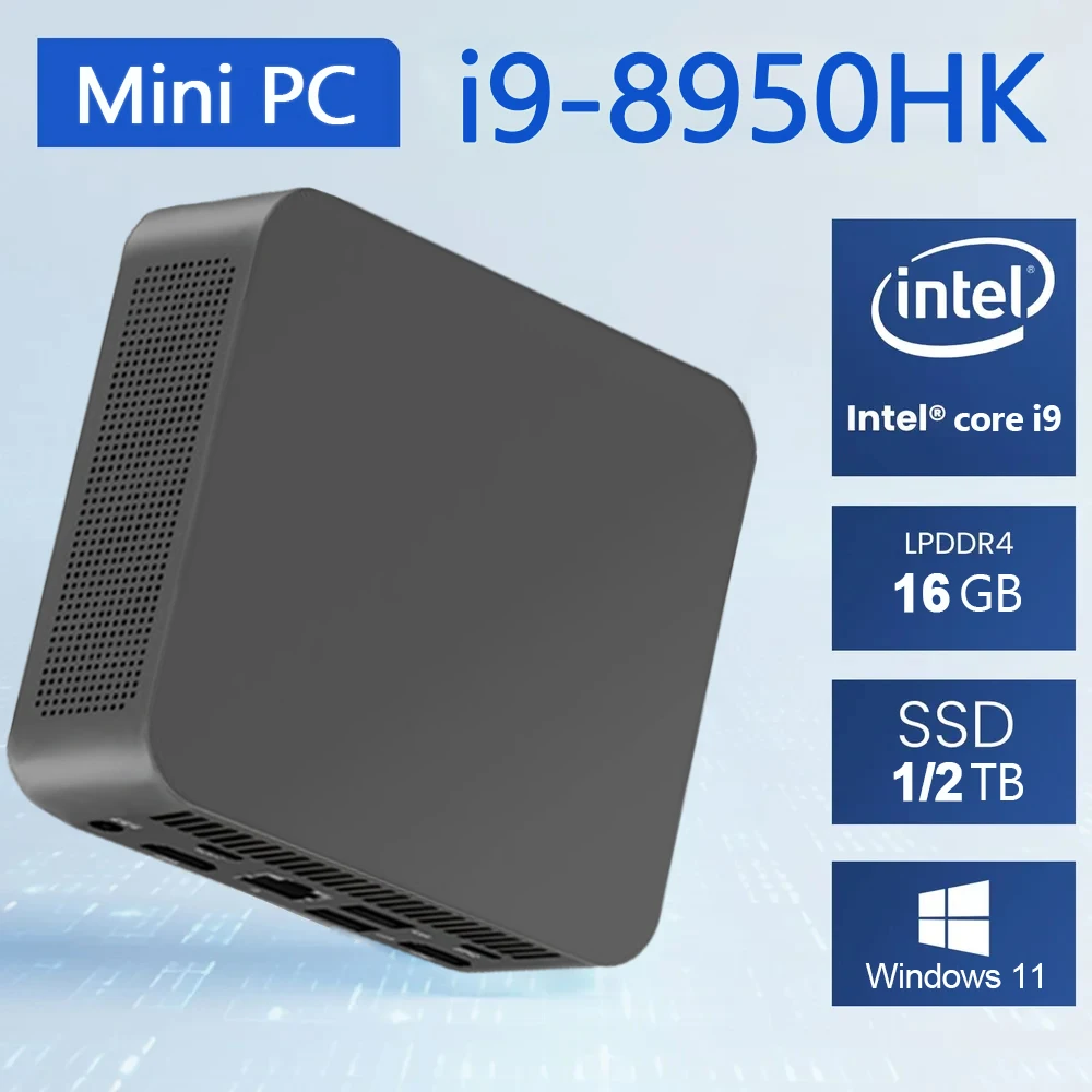 Intel Core i9 8950HK Gaming Mini Computer Windows 11 Pro 16GB DDR4 1TB 2TB M.2 SSD WiFi 6 UHD Graphics Mini PC Mini Gaming Desktop