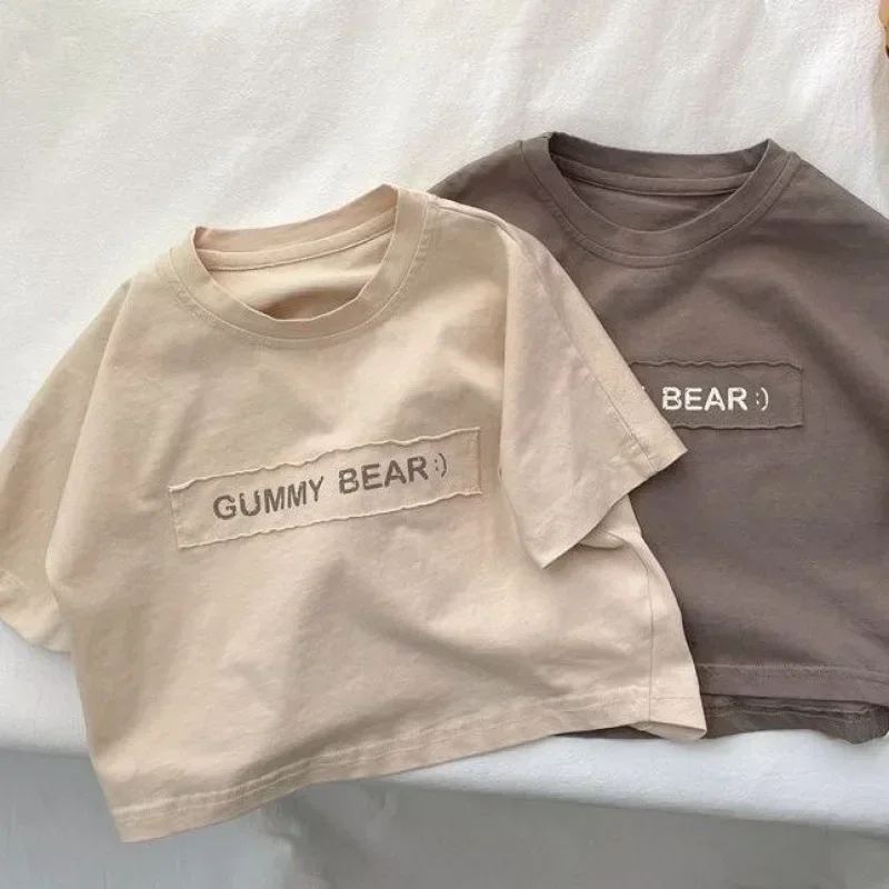 Baby Girls Boys Short Sleeved T-shirt Kids Letter Top Tees Toddler Loose Pullover 1 To 8Yrs