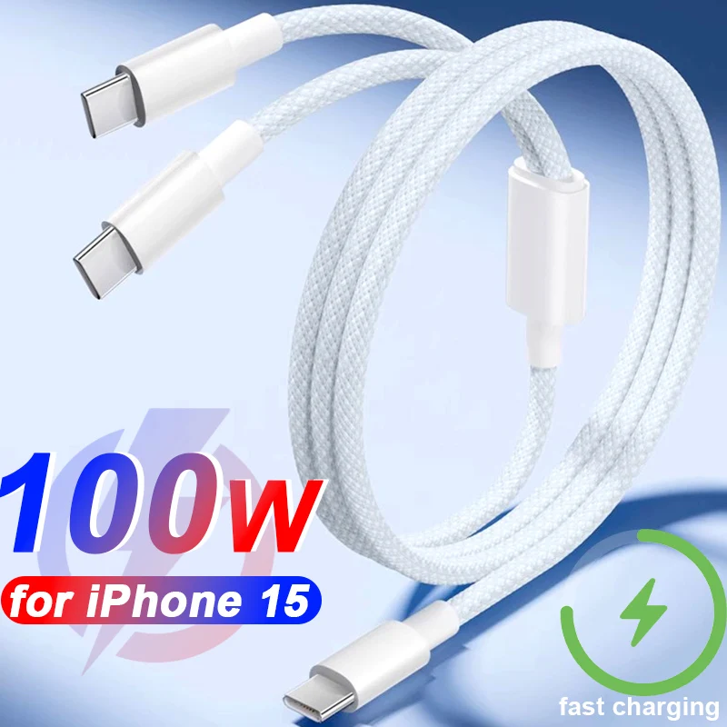 

100W High Speed Quick Charging Cable for Apple IPhone 15 Pro 15 Plus 2 in 1 Type C Data Wire USB C Port Nylon Braided Cord